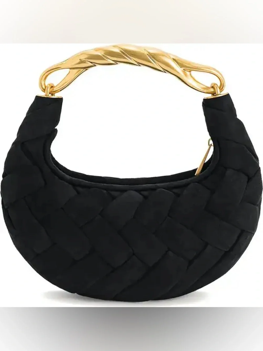 JW PEI Black Braided Orla Crescent Shoulder Bag with Gold Handle